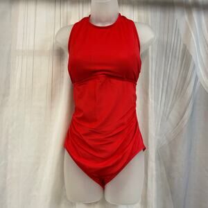 Kona Sol Red Textured One Piece Swimsuit XL High Neck